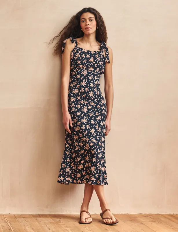 Black Floral Tie Shoulder Lara Midi Dress sold by Nobody's Child