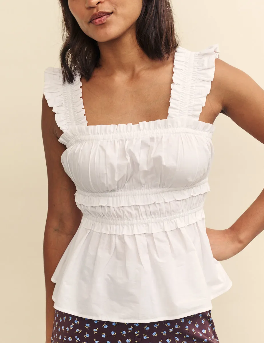 White Ruffle Trim Pleated Top sold by Nobody's Child