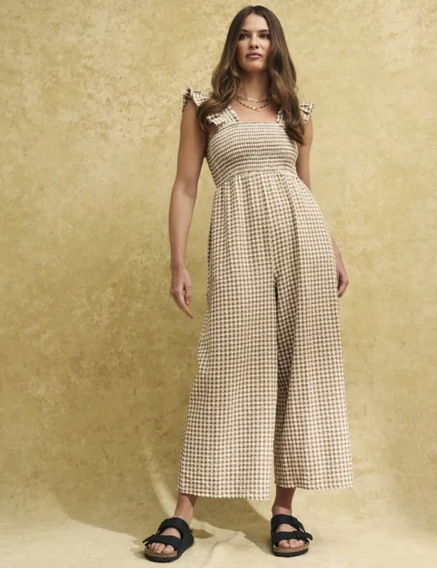 Brown Gingham Check Maya Jumpsuit sold by Nobody's Child