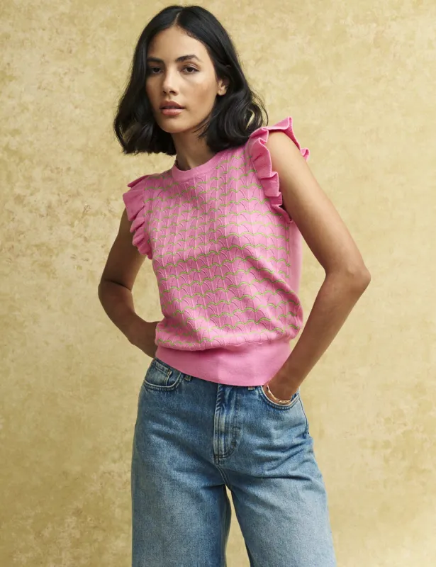 Pink Ruffle Shoulder Knitted Tank Top sold by Nobody's Child