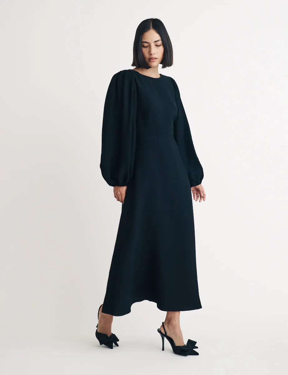 Black Balloon Sleeve Zola Midi Dress sold by Nobody's Child product image thumbnail 3