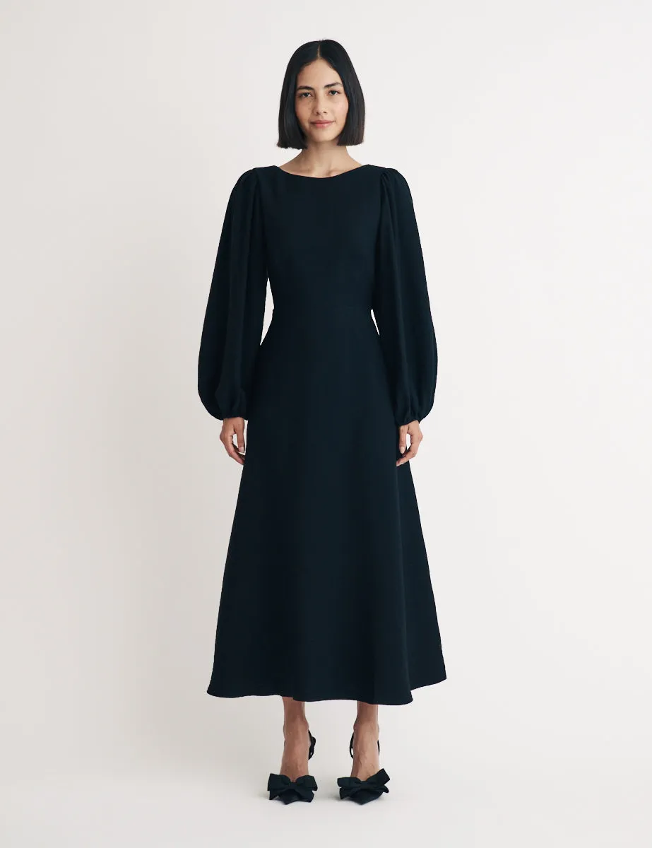 Black Balloon Sleeve Zola Midi Dress sold by Nobody's Child