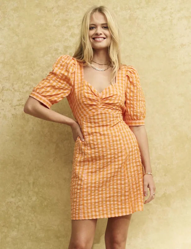 Orange Gingham Check Penny Mini Dress sold by Nobody's Child