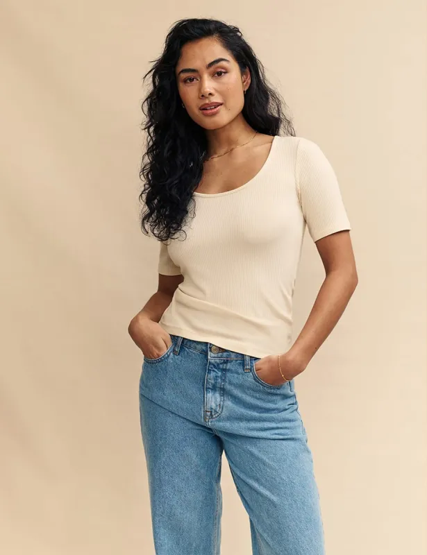 Cream Scoop Neck Jersey Short Sleeve T-Shirt sold by Nobody's Child