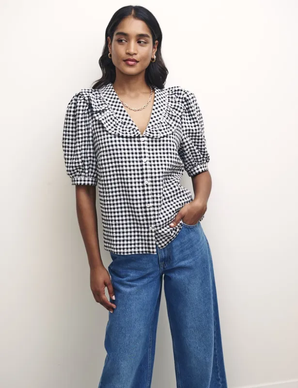 Black Gingham Check Yasmin Blouse sold by Nobody's Child