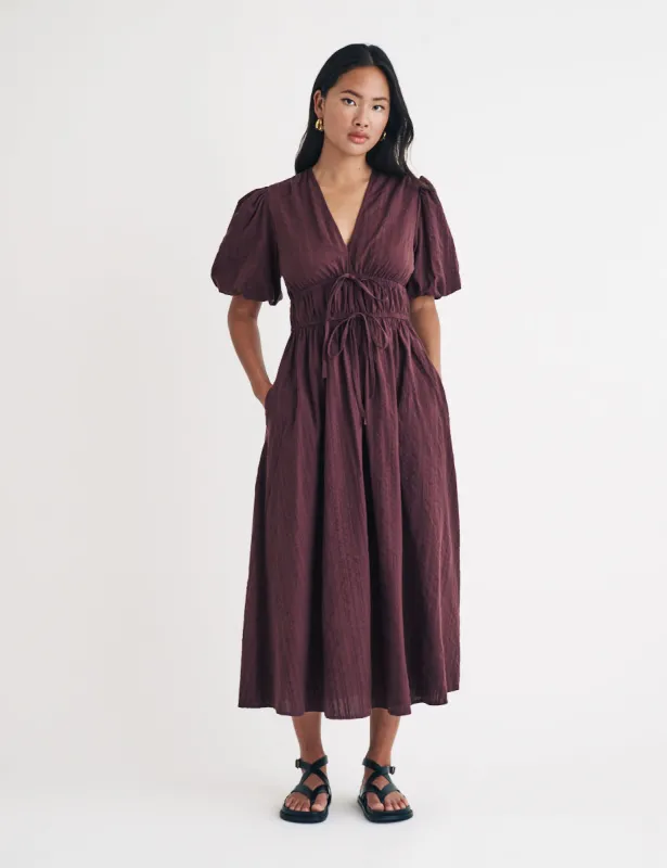 Brown Puff Sleeve Scottie Midi Dress sold by Nobody's Child