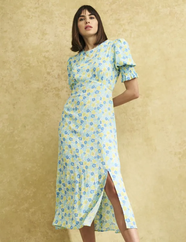Blue and Yellow Floral Luna Midi Dress sold by Nobody's Child