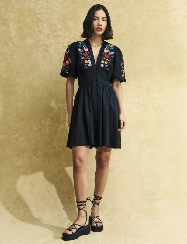 Black Starlight Embroidered Mini Dress sold by Nobody's Child