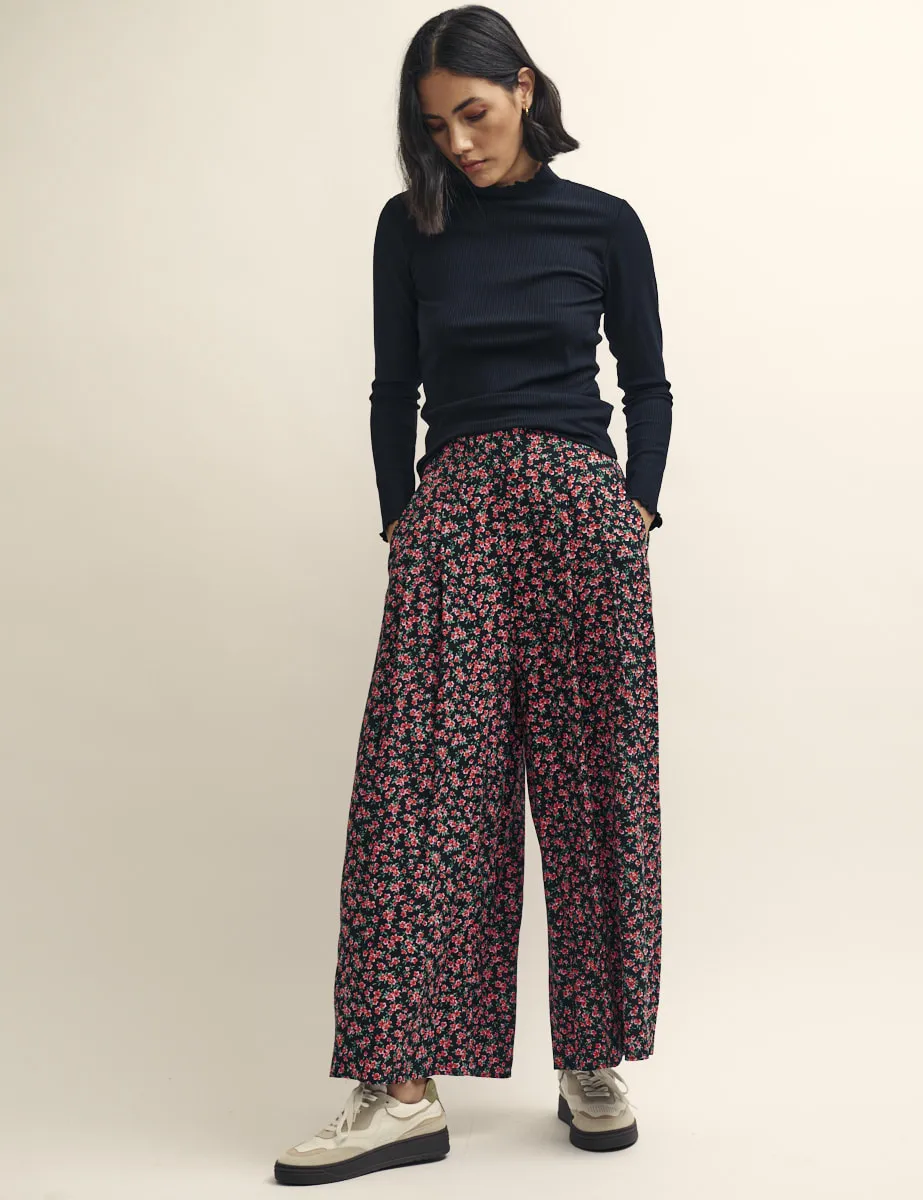 Black and Red Poppy Print Zeena Trousers sold by Nobody's Child product image thumbnail 2