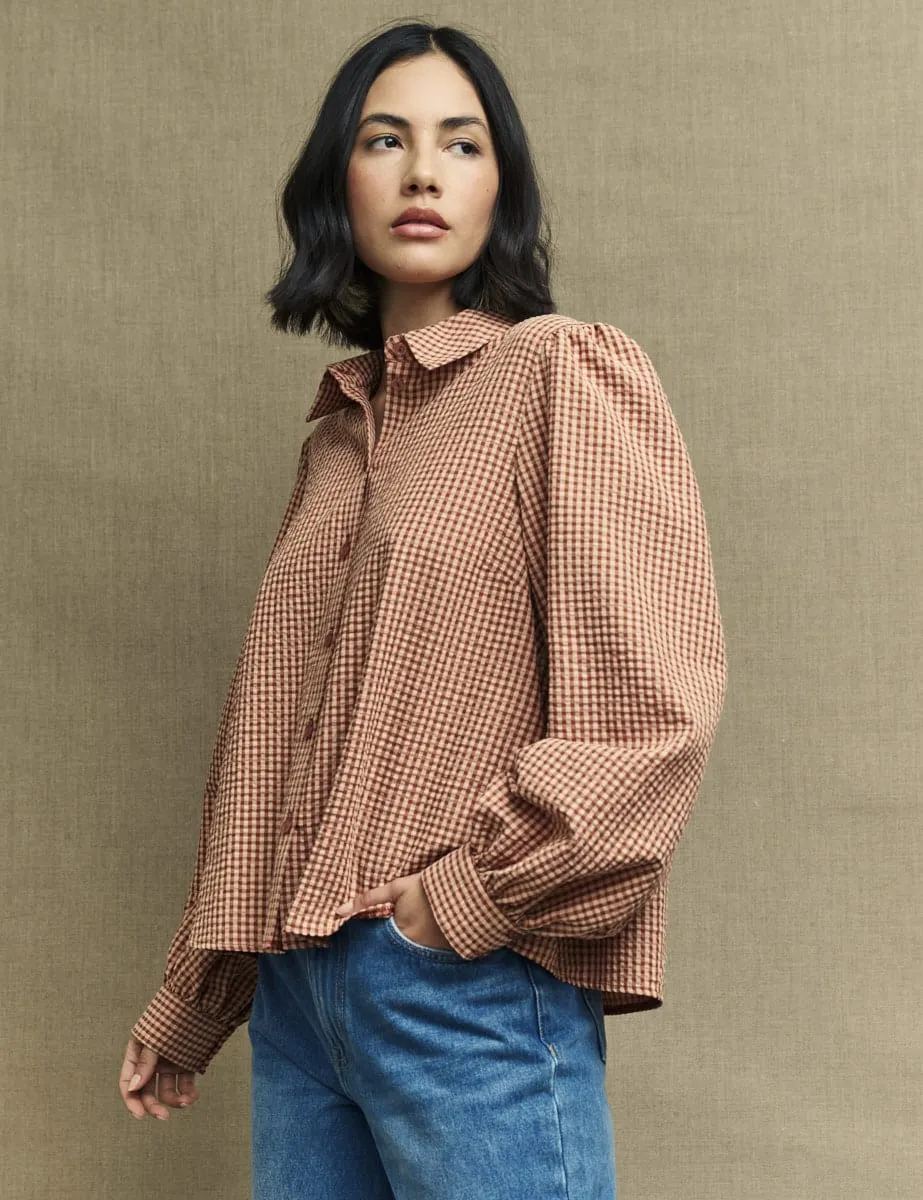 Brown Gingham Check Button Down Shirt sold by Nobody's Child product image thumbnail 2