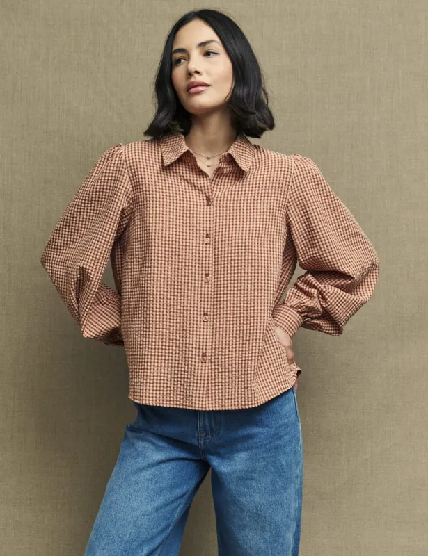 Brown Gingham Check Button Down Shirt sold by Nobody's Child
