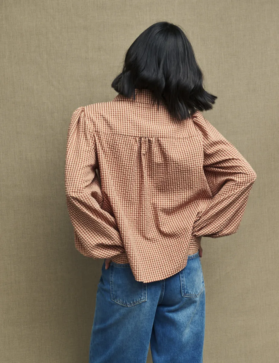 Brown Gingham Check Button Down Shirt sold by Nobody's Child product image thumbnail 4