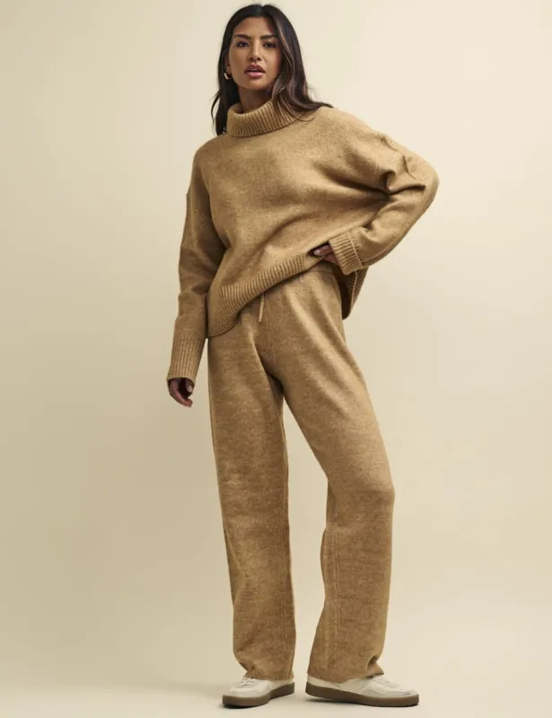Camel Knitted Wide Leg Trousers sold by Nobody's Child