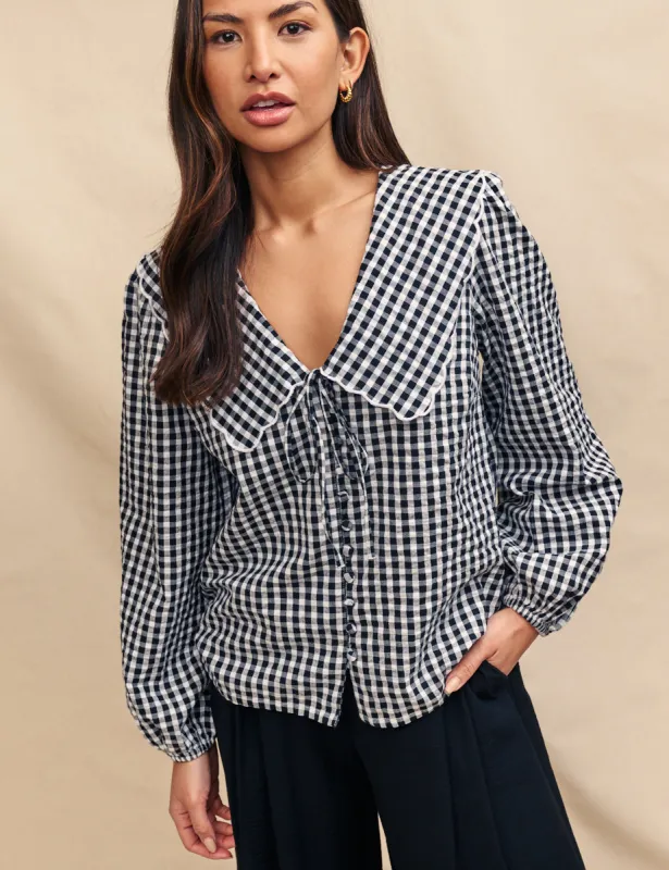 Black Gingham Long Sleeve Birdie Blouse sold by Nobody's Child