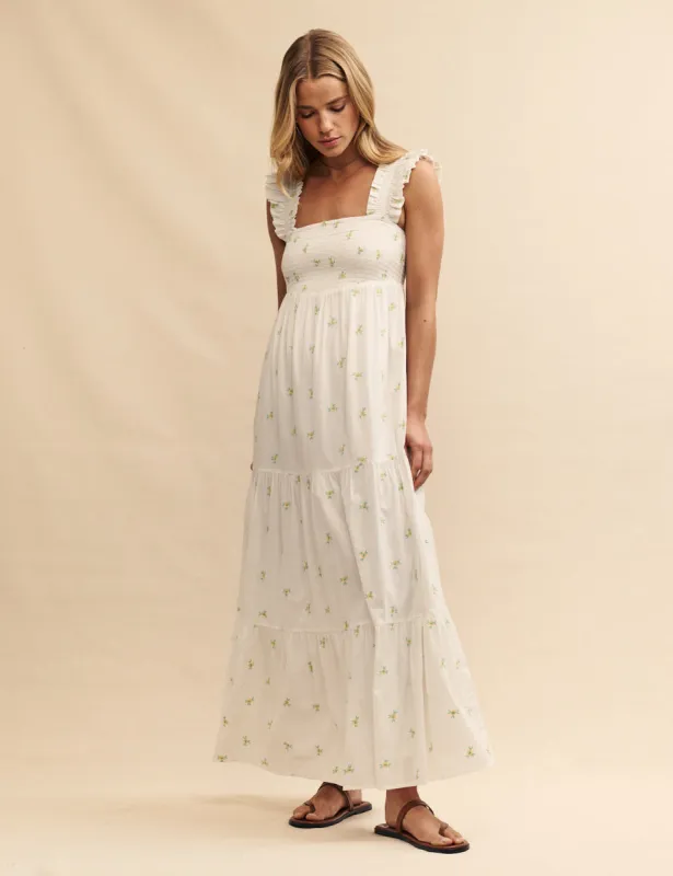 White Maya Embroidered Midi Dress sold by Nobody's Child