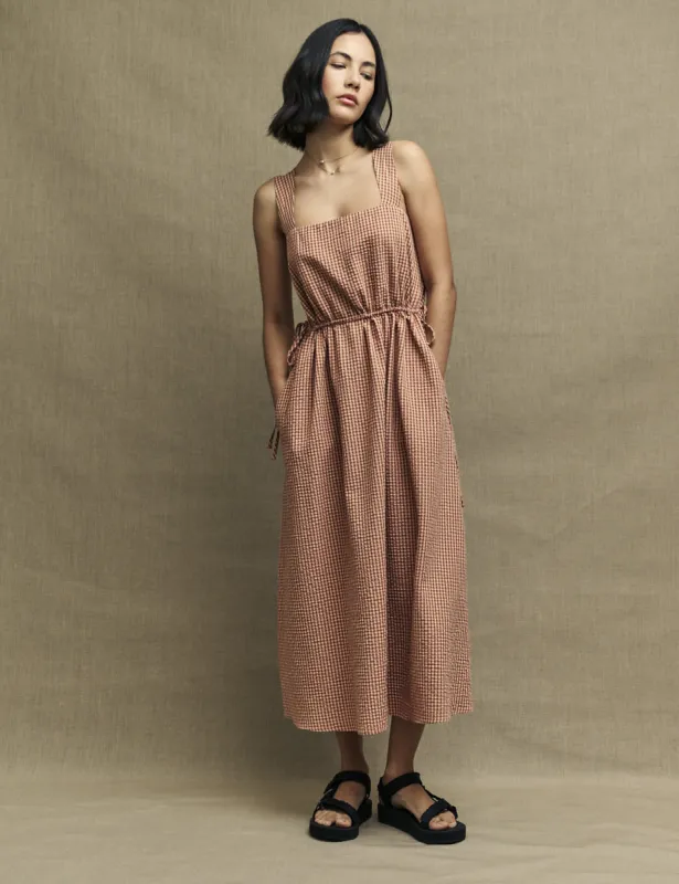 Brown Gingham Check Zainub Pinafore Midi Dress sold by Nobody's Child
