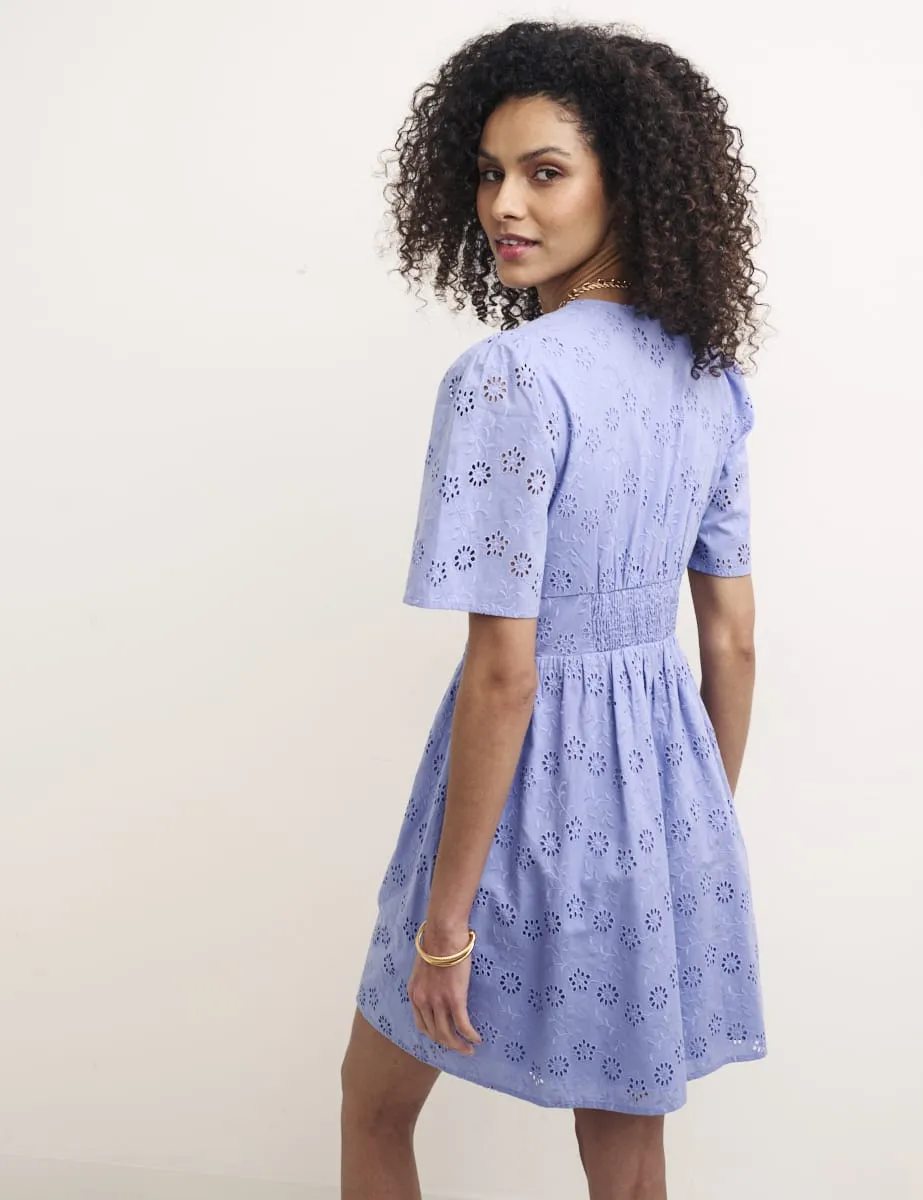 Petite Blue Broderie Mietta Mini Dress sold by Nobody's Child product image thumbnail 4