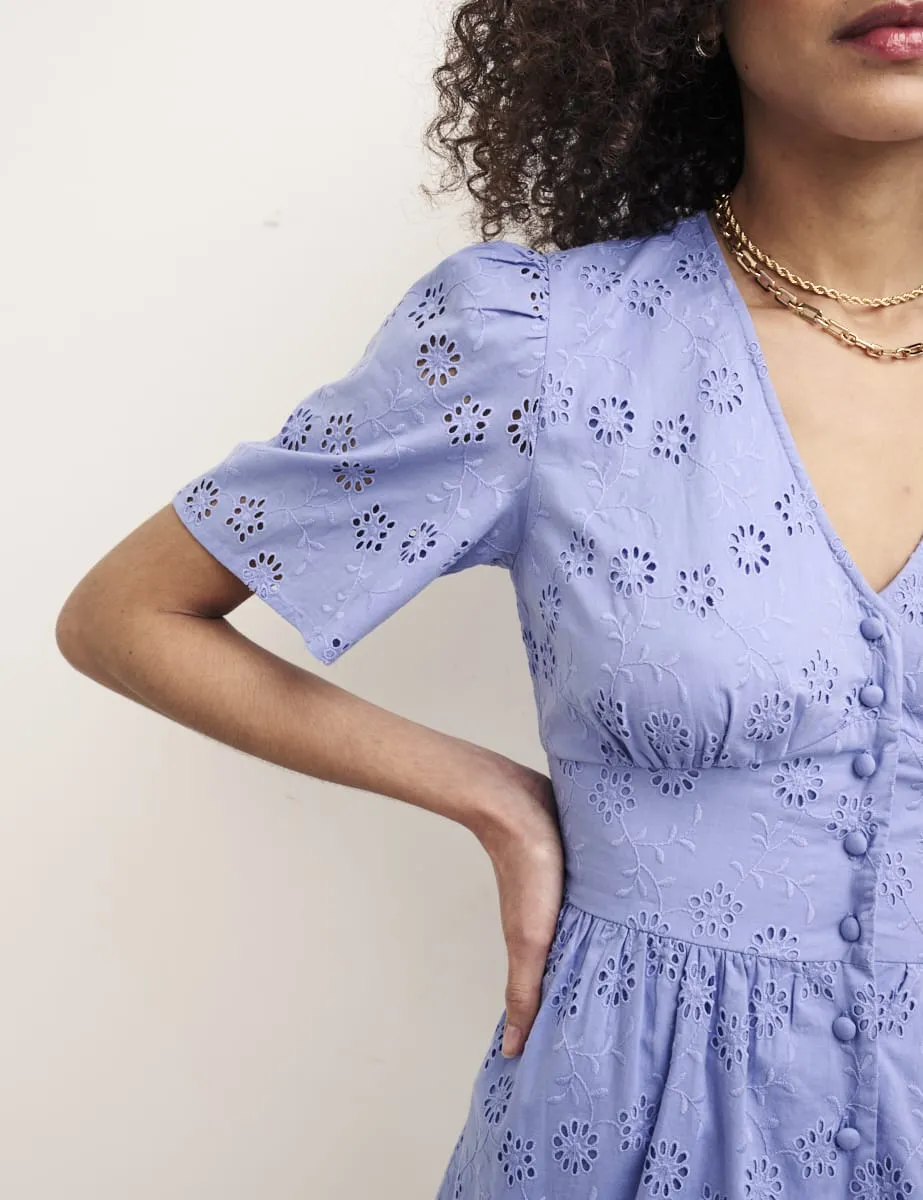 Petite Blue Broderie Mietta Mini Dress sold by Nobody's Child product image thumbnail 3