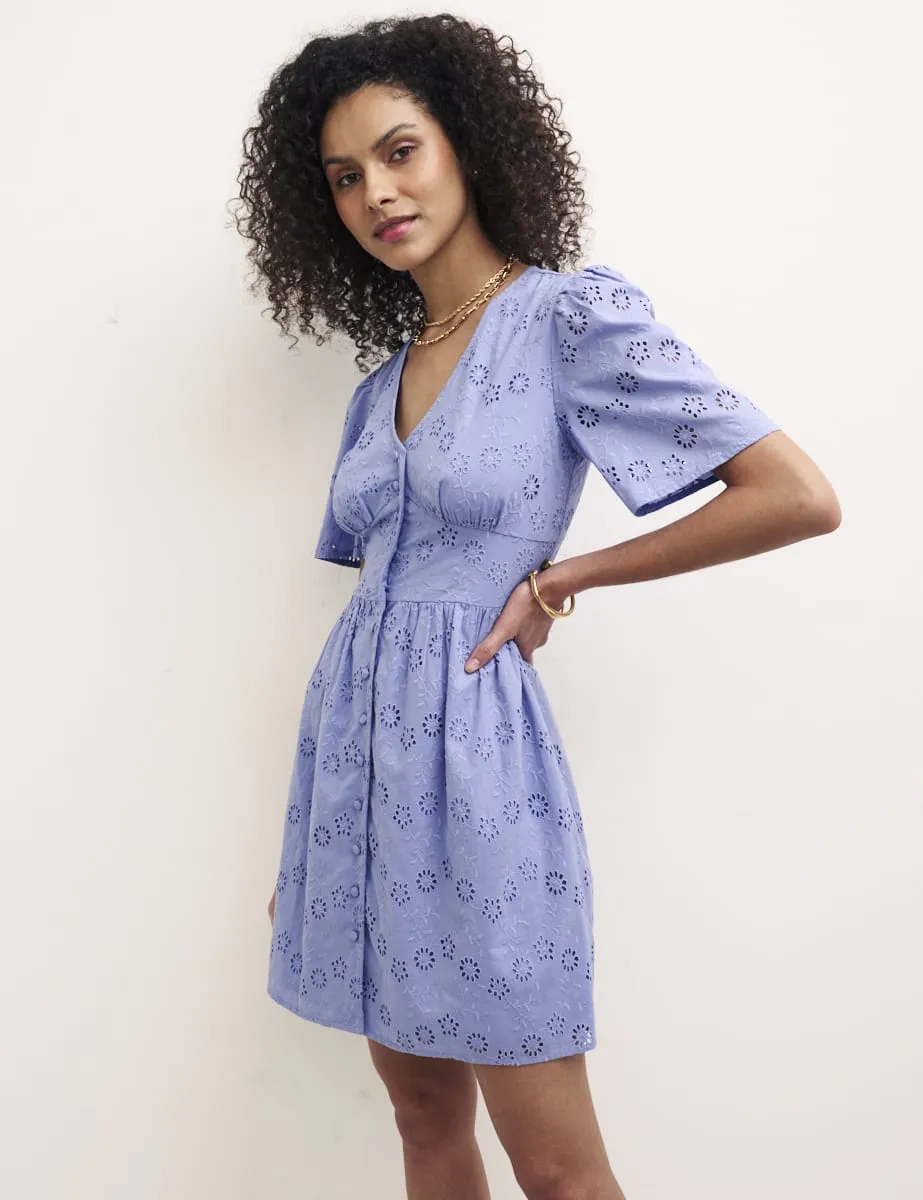 Petite Blue Broderie Mietta Mini Dress sold by Nobody's Child