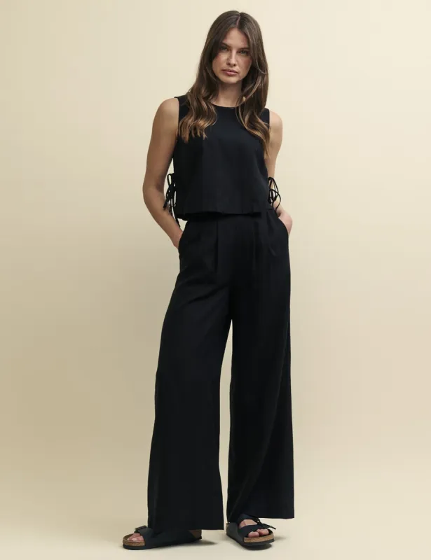 Black Linen-blend Wide Leg Trousers sold by Nobody's Child