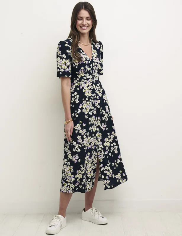 Black Floral Alexa Midi With Shirring Dress sold by Nobody's Child