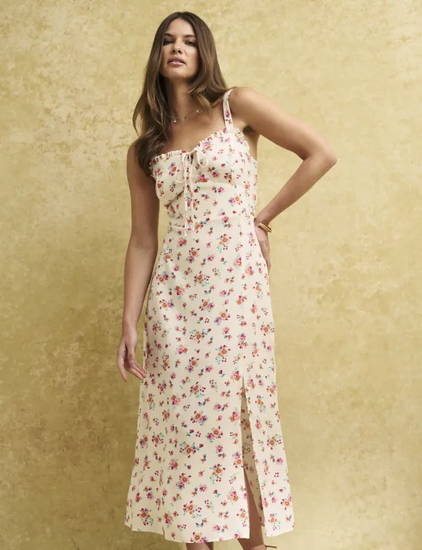 White Ditsy Floral Sweetheart Lucia Midi Dress sold by Nobody's Child