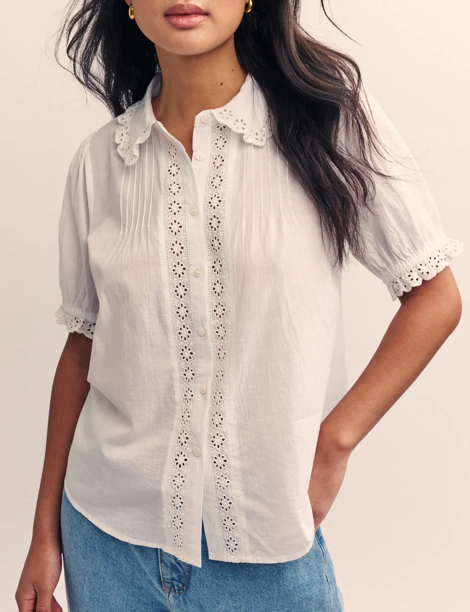 White Broderie Short Sleeve Blouse sold by Nobody's Child product image thumbnail 2