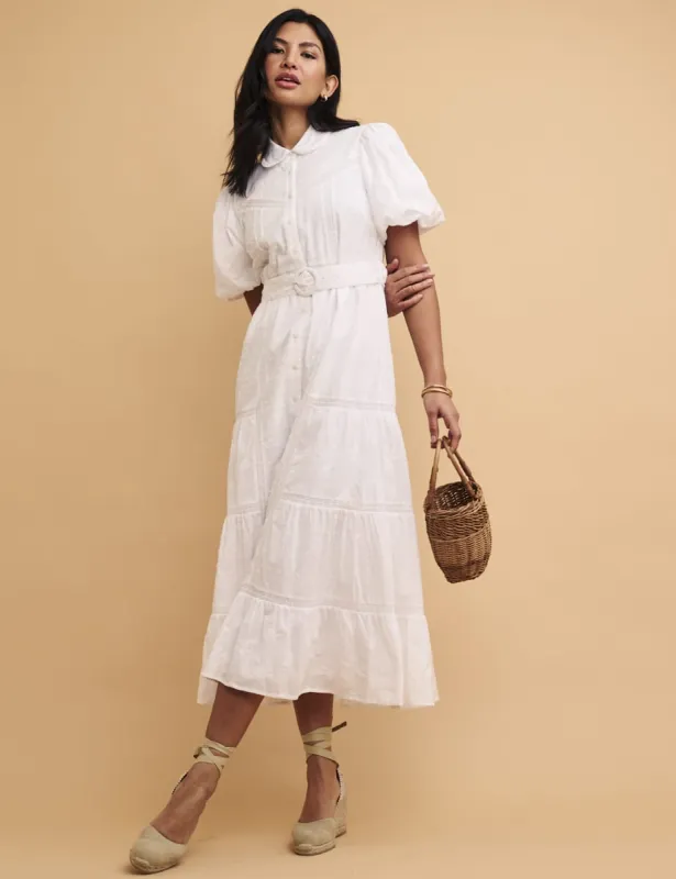 White Broderie Anglaise Jessie Midi Dress sold by Nobody's Child