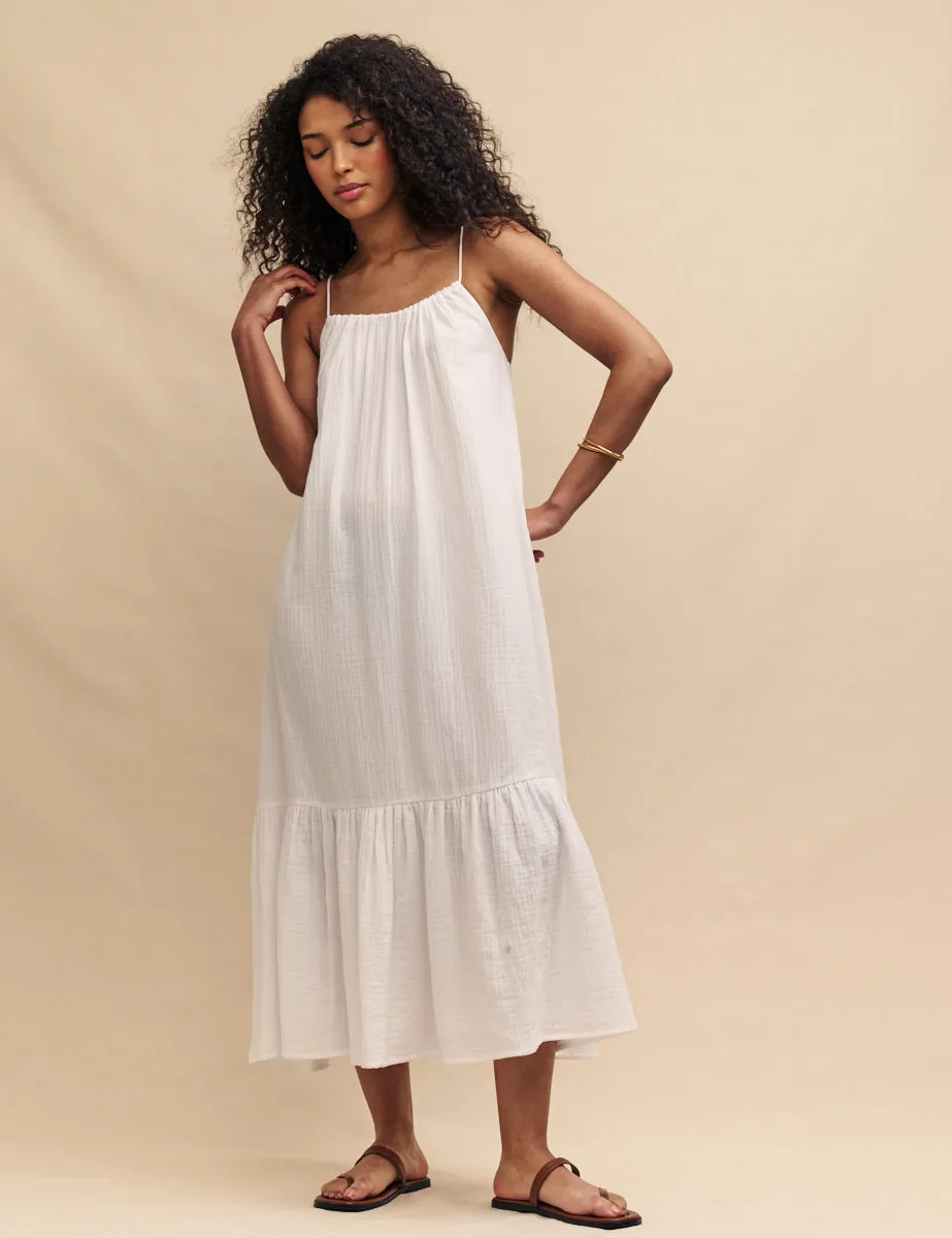 White Strappy Hilda Smock Midi Dress sold by Nobody's Child