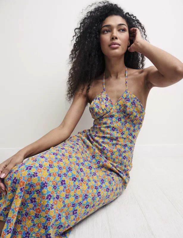 Retro Floral Halter Neck Garnet Midaxi Dress sold by Nobody's Child