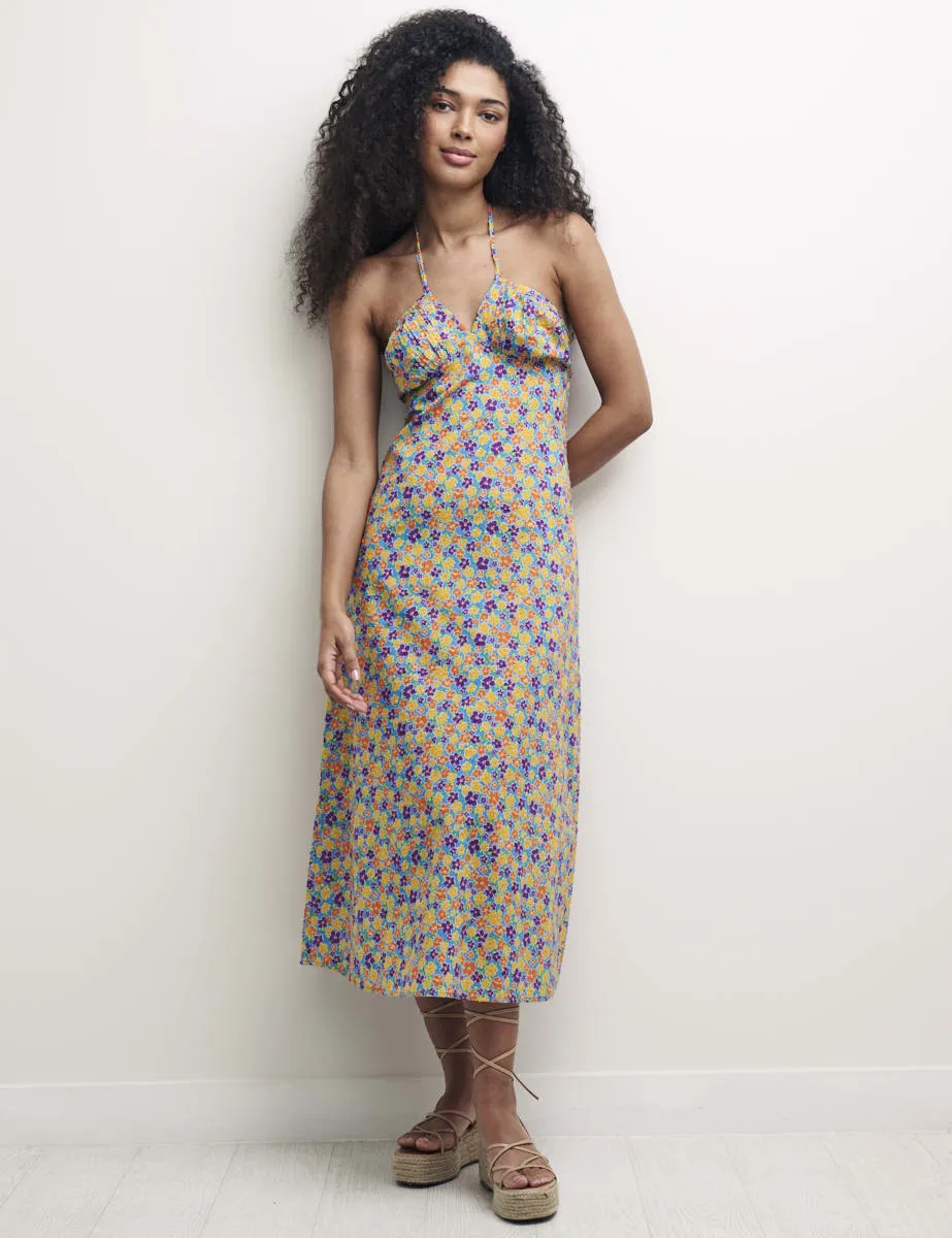 Retro Floral Halter Neck Garnet Midaxi Dress sold by Nobody's Child product image thumbnail 2