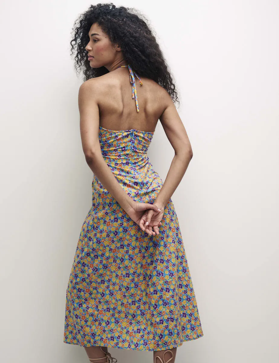 Retro Floral Halter Neck Garnet Midaxi Dress sold by Nobody's Child product image thumbnail 4