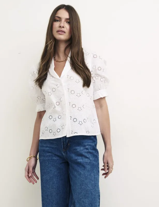 White Broderie Short Sleeve Shirt sold by Nobody's Child