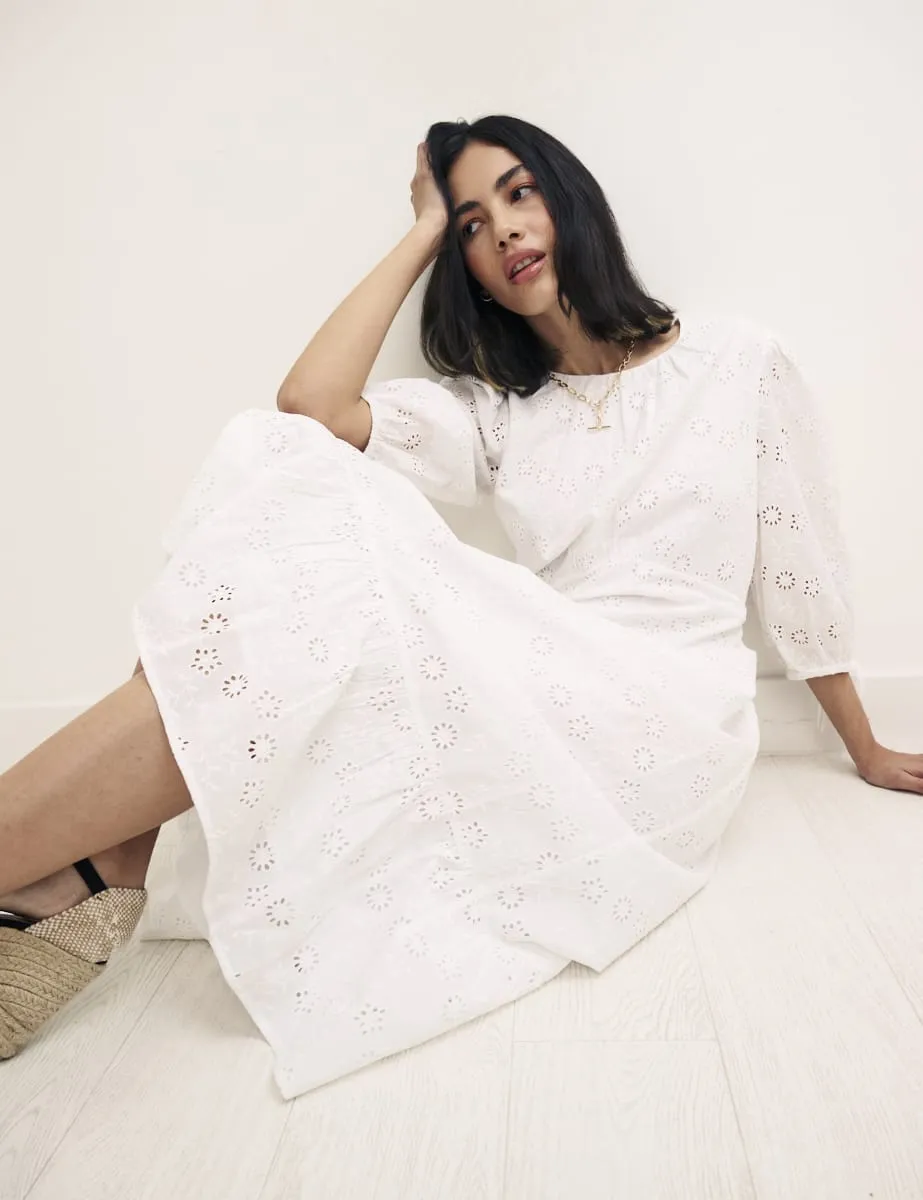 White Dominique Broderie Midi Dress sold by Nobody's Child product image thumbnail 3