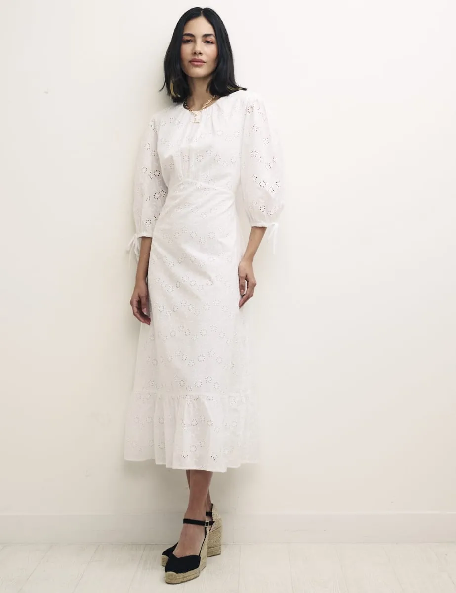White Dominique Broderie Midi Dress sold by Nobody's Child