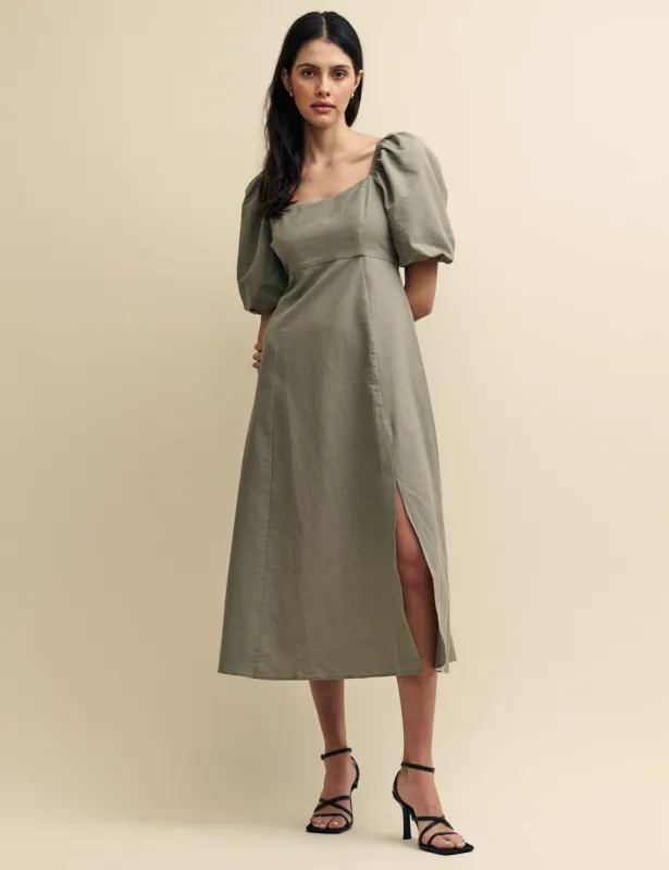 Khaki Green Henri Midi Dress sold by Nobody's Child