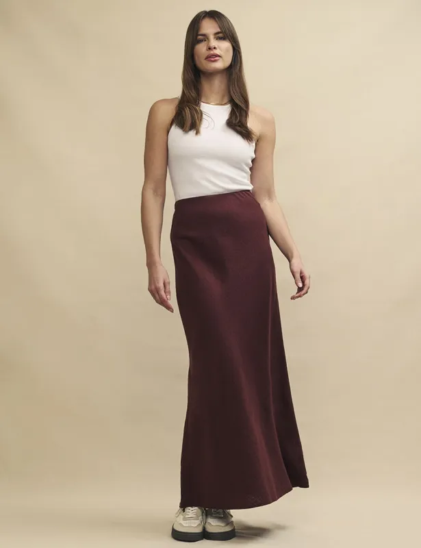 Brown Linen-Blend Mila Midaxi Skirt sold by Nobody's Child
