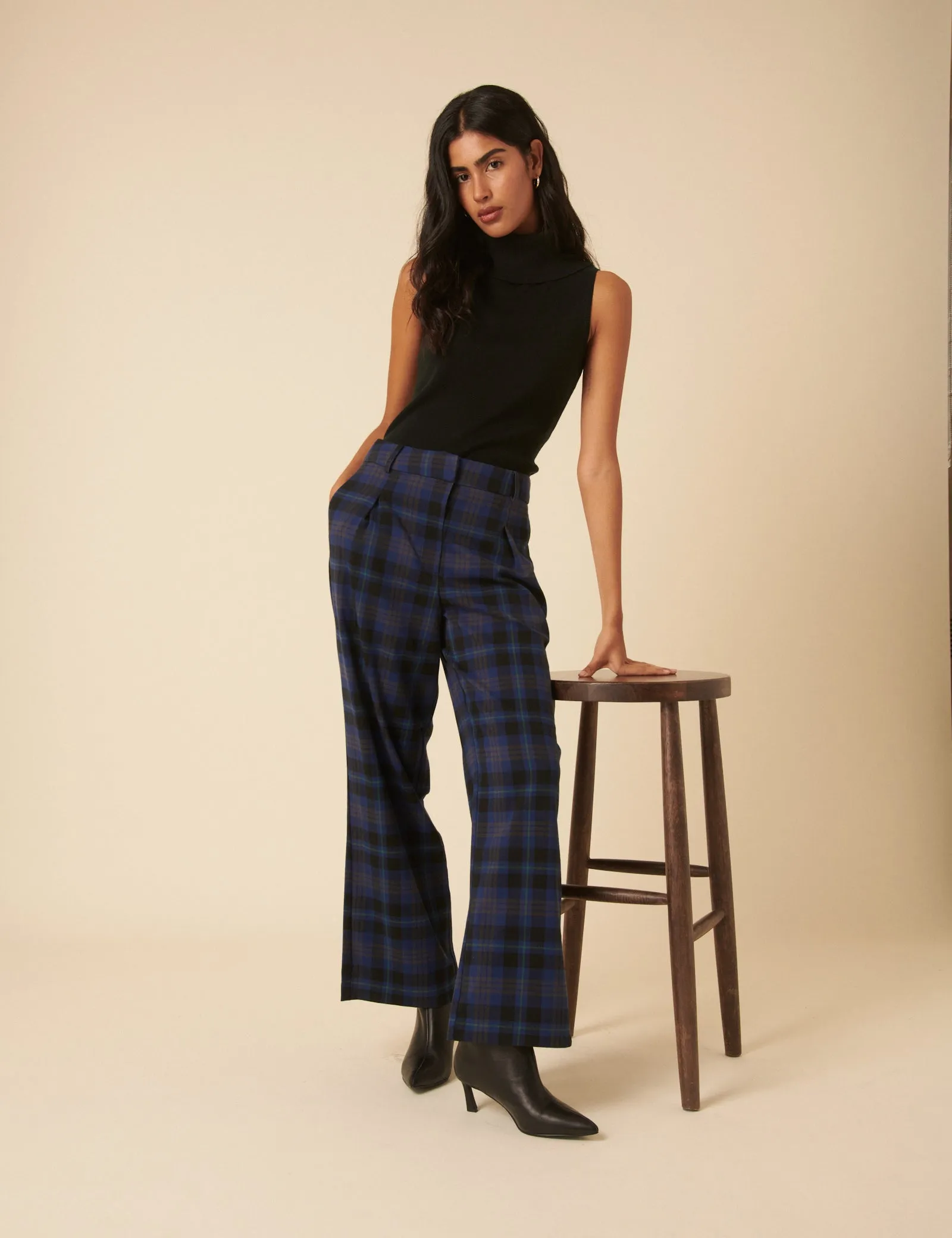 Navy Check Tailored Trousers sold by Nobody's Child