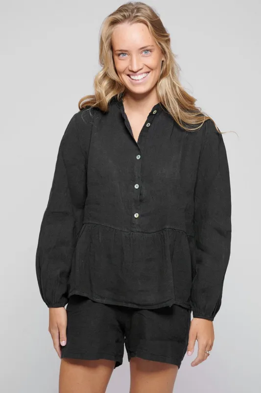 Rosi Blouse Linen Black sold by Noella Fashion