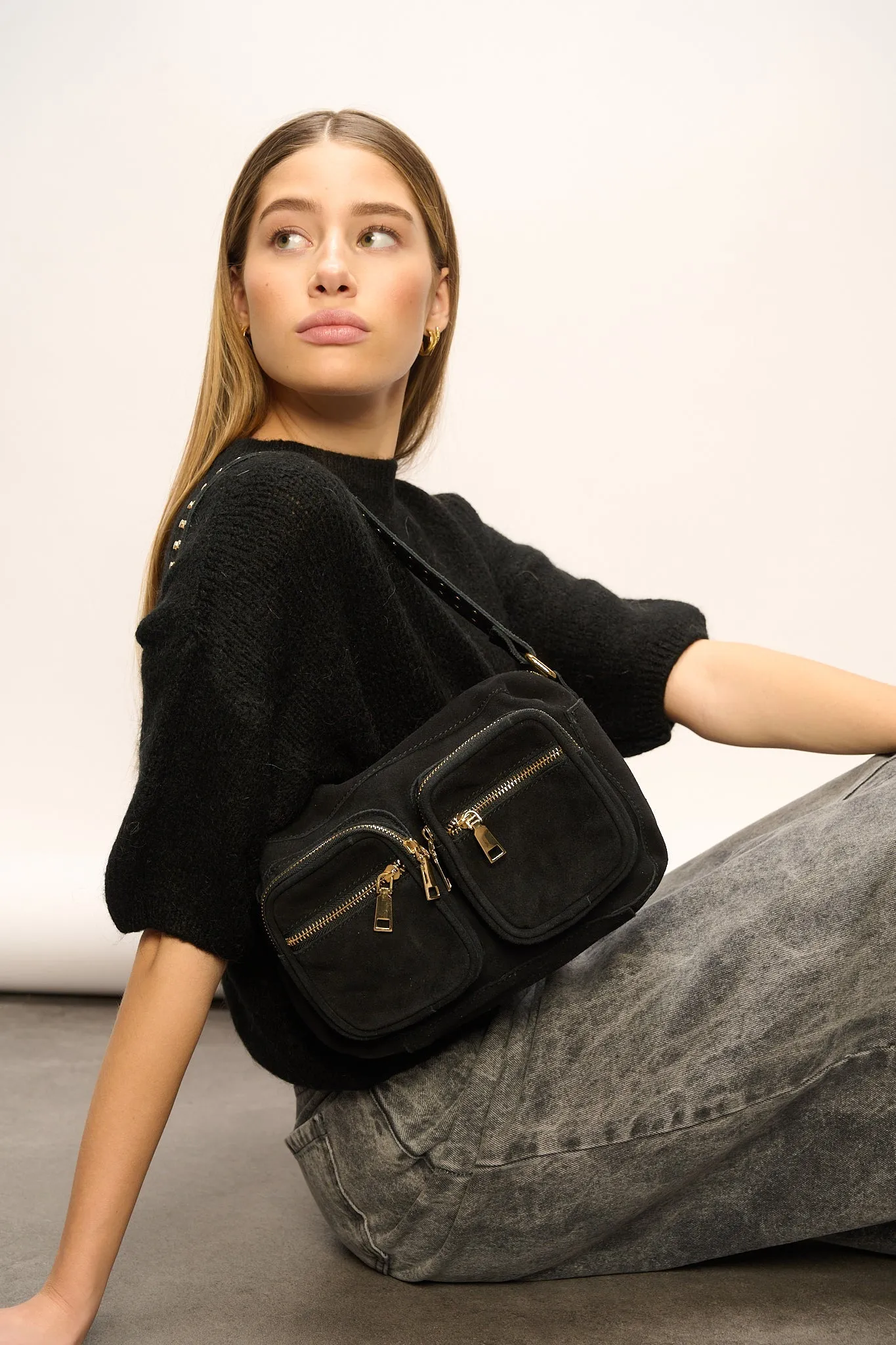 Celina Bag Real Suede W. Gold Black sold by Noella Fashion product image thumbnail 3