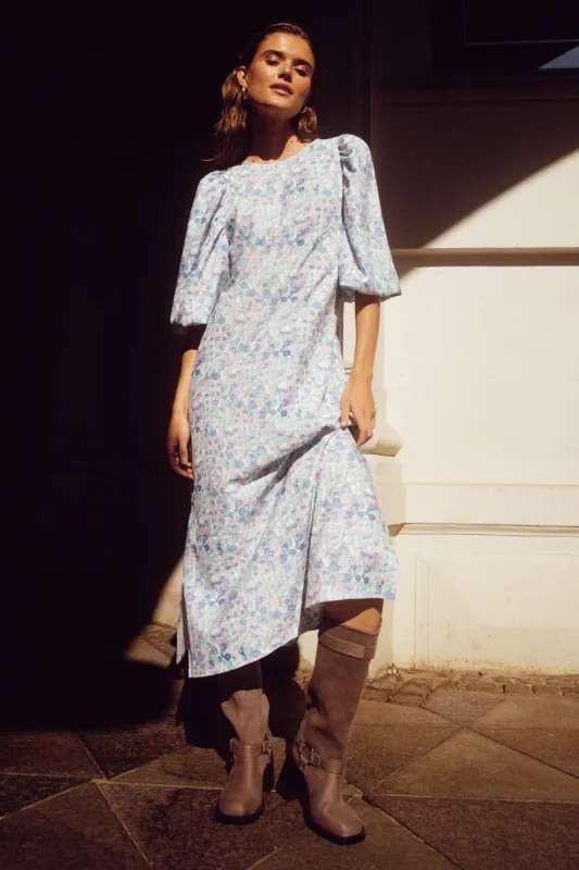 Scarlet Long Dress Blue/Rose Flower sold by Noella Fashion