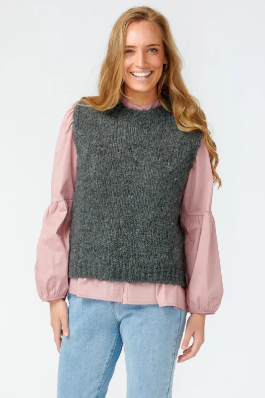 Kala Knit Vest Dark Grey Melange sold by Noella Fashion