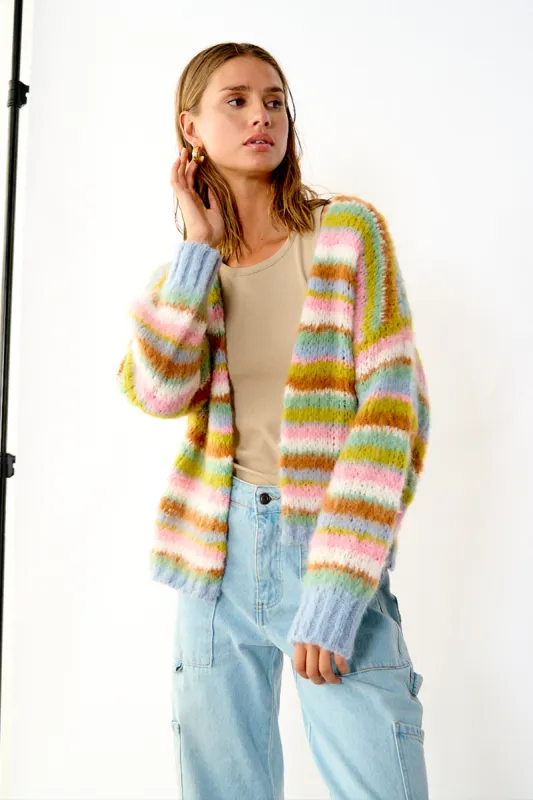 Rima Pool Knit Cardigan Light Blue/Yellow/Rose sold by Noella Fashion