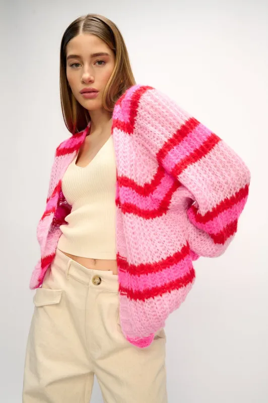 Vera Knit Cardigan Berry Red Mix sold by Noella Fashion