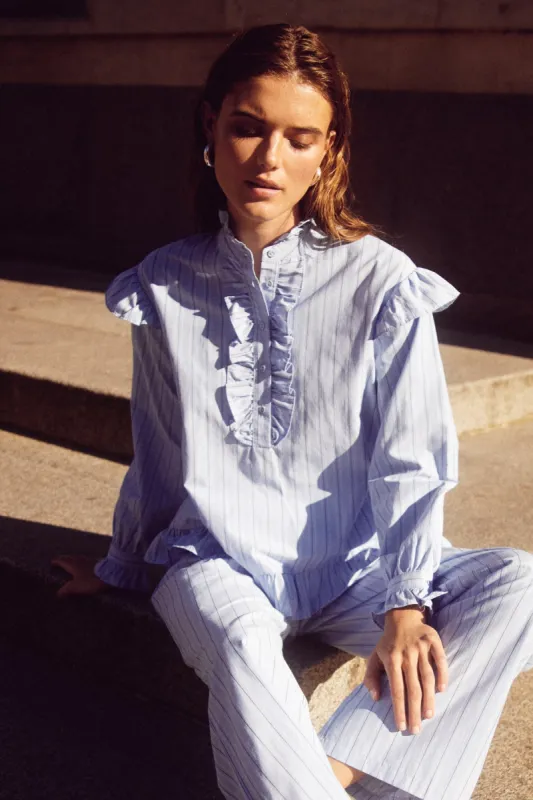 Sally Blouse Light Blue Stripe sold by Noella Fashion
