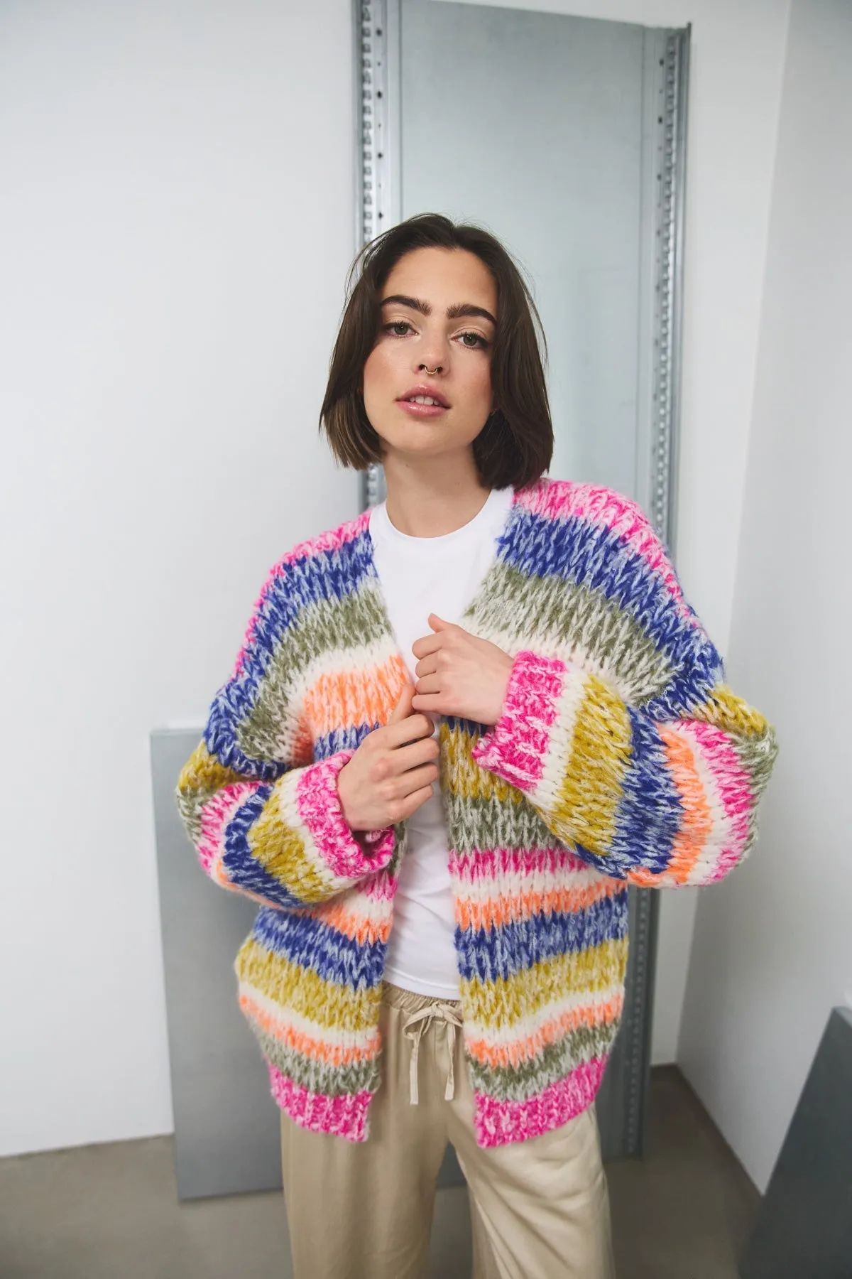 Krissa Knit Cardigan Tundra Stripe sold by Noella Fashion product image thumbnail 3