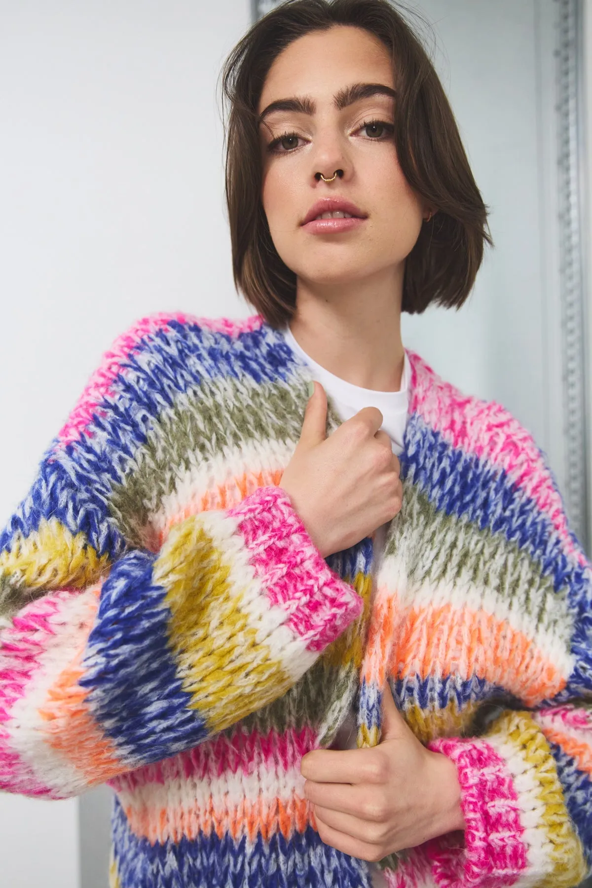 Krissa Knit Cardigan Tundra Stripe sold by Noella Fashion product image thumbnail 2