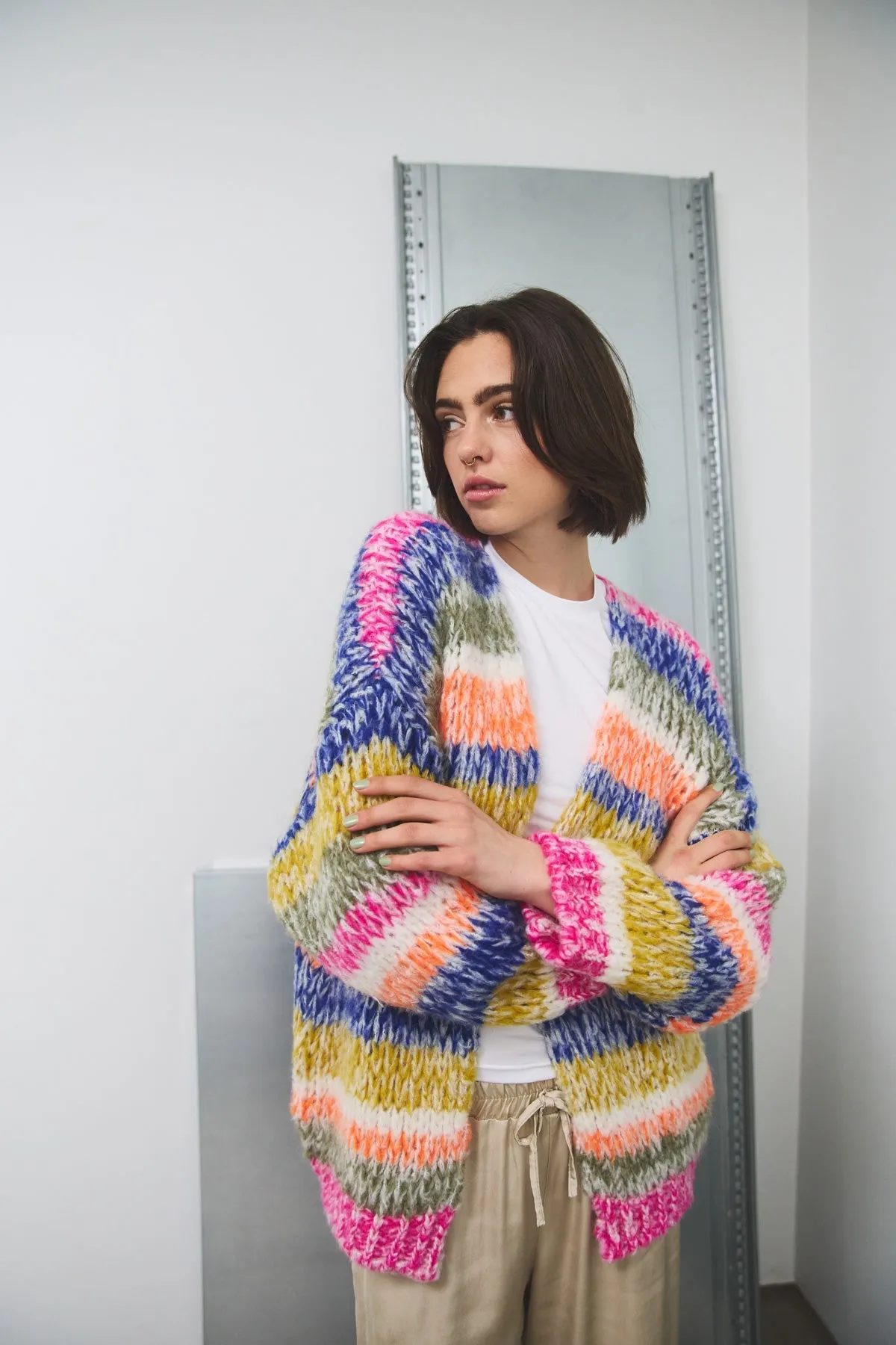 Krissa Knit Cardigan Tundra Stripe sold by Noella Fashion