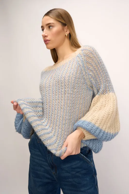 Liana Knit Sweater Dusty Blue Cream sold by Noella Fashion