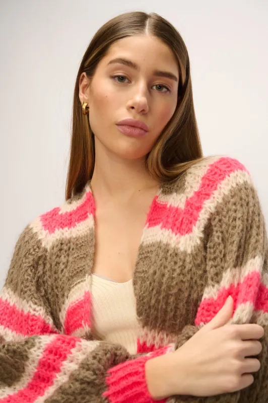 Vera Knit Cardigan Brown Pink Mix sold by Noella Fashion